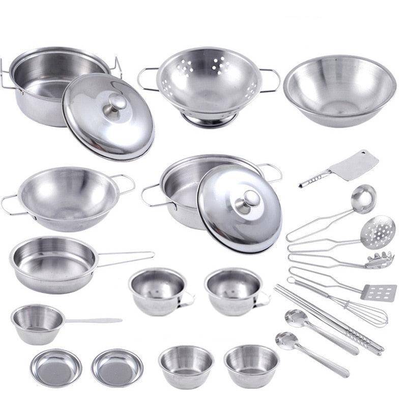 Conjunto de Utensílios de Cozinha Infantil em Aço Inox